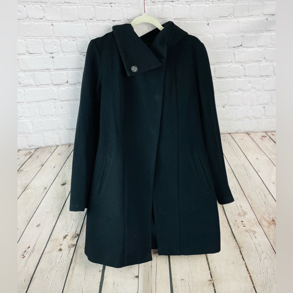 Betabrand Black Shawl Collar Hooded Classic Sustainable Coat Jacket Size Large